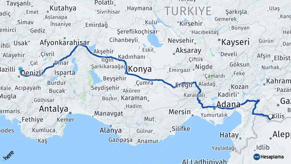 Denizli Pamukkale Kilis Arası Kaç Km - Yol Haritası