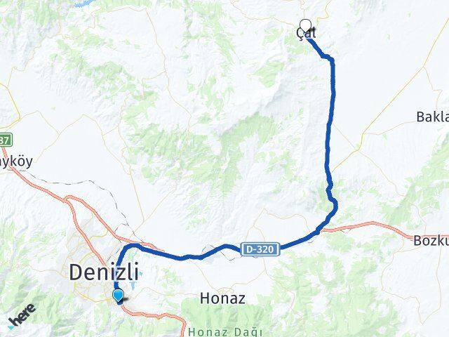 Denizli Pamukkale Kınıklı Çal Arası Kaç Km - Yol Haritası