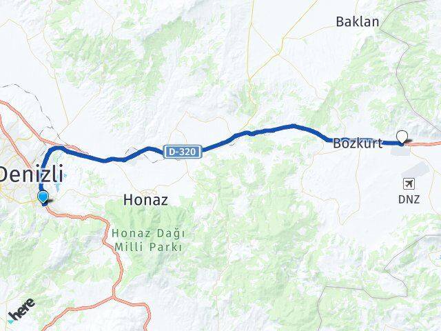 Denizli Pamukkale Kınıklı Çardak Arası Kaç Km - Yol Haritası