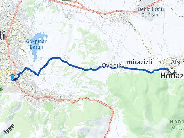 Denizli Pamukkale Kınıklı Honaz Arası Kaç Km - Yol Haritası