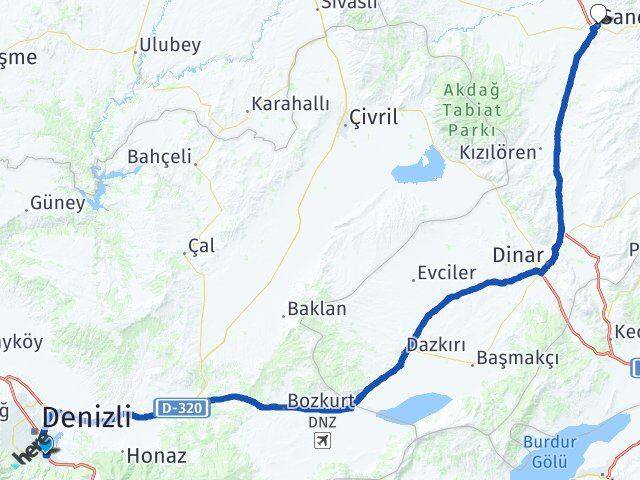 Denizli Pamukkale Kınıklı Sandıklı Afyonkarahisar Arası Kaç Km - Yol Haritası