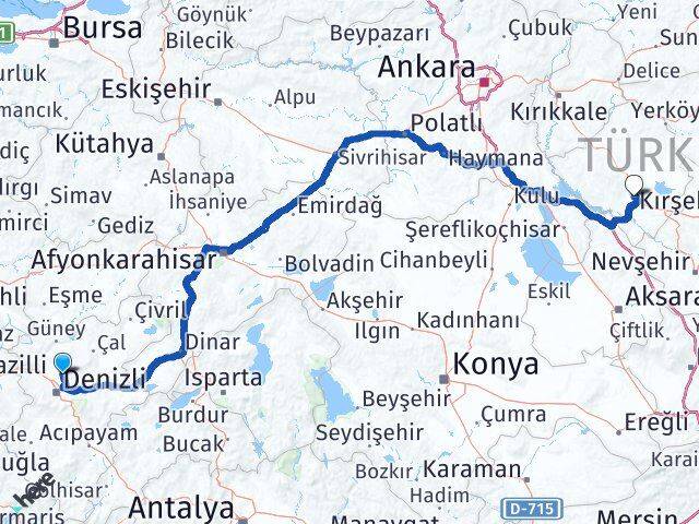 Denizli Pamukkale Kırşehir Arası Kaç Km - Yol Haritası