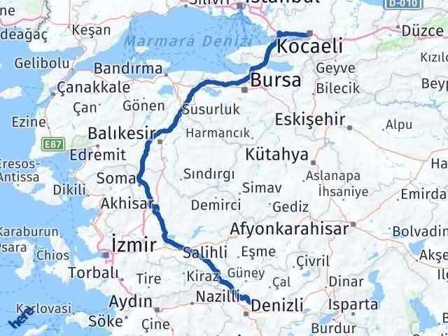 Denizli Pamukkale Kocaeli Arası Kaç Km - Yol Haritası