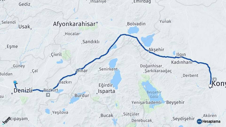 Denizli Pamukkale Konya Arası Kaç Km - Yol Haritası