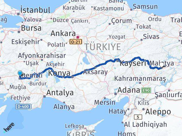 Denizli Pamukkale Malatya Arası Kaç Km - Yol Haritası