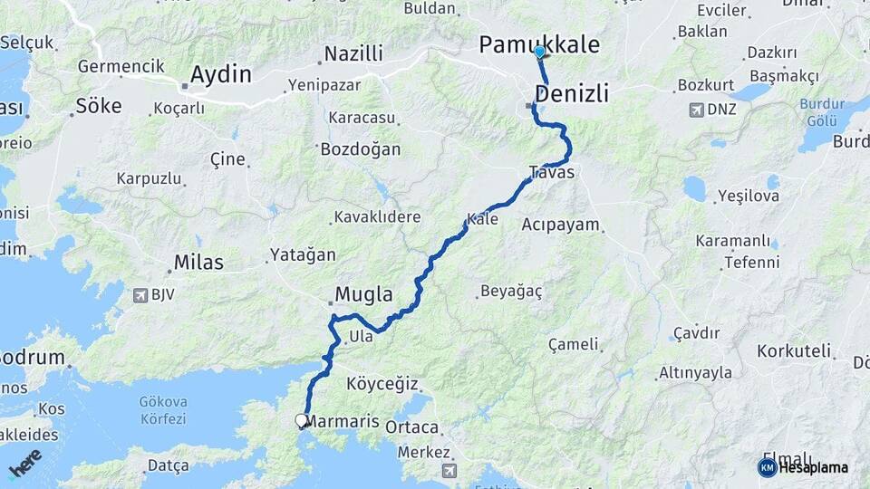 Denizli Pamukkale Marmaris Muğla Arası Kaç Km - Yol Haritası