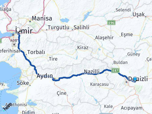 Denizli Pamukkale Pınarkent Bornova İzmir Arası Kaç Km - Yol Haritası