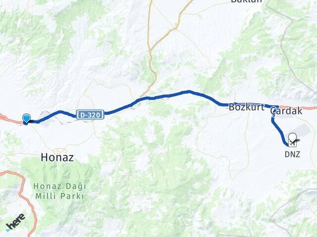 Pınarkent Çardak Havalimanı Arası Kaç Km - Yol Tarifi