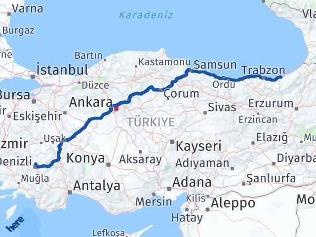 Denizli Pamukkale Rize Arası Kaç Km - Yol Haritası