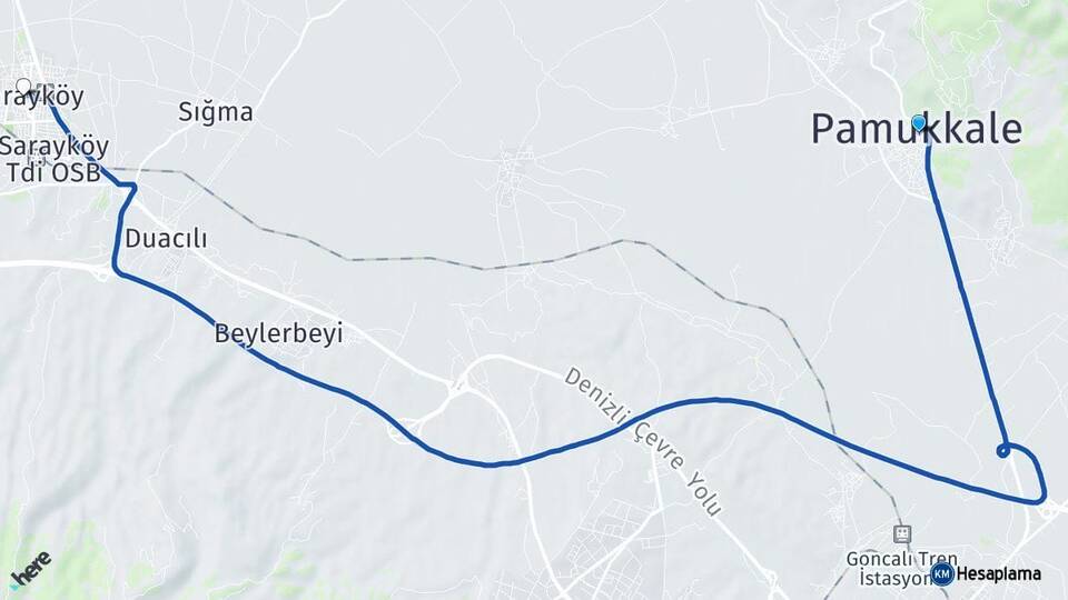 Denizli Pamukkale Sarayköy Arası Kaç Km - Yol Haritası