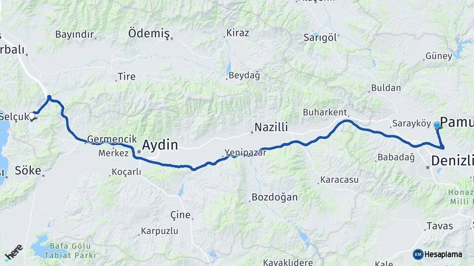 Denizli Pamukkale Selçuk İzmir Arası Kaç Km - Yol Haritası