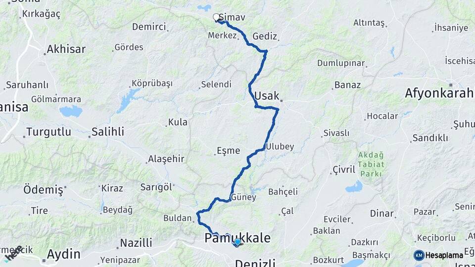 Denizli Pamukkale Simav Kütahya Arası Kaç Km - Yol Haritası