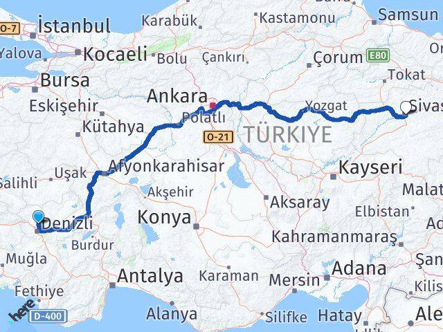 Denizli Pamukkale Sivas Arası Kaç Km - Yol Haritası