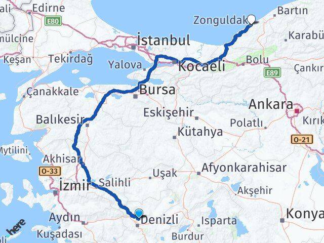 Denizli Pamukkale Zonguldak Arası Kaç Km - Yol Haritası