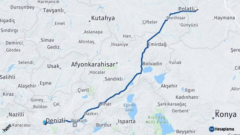 Denizli Polatlı Ankara Arası Kaç Km - Yol Haritası