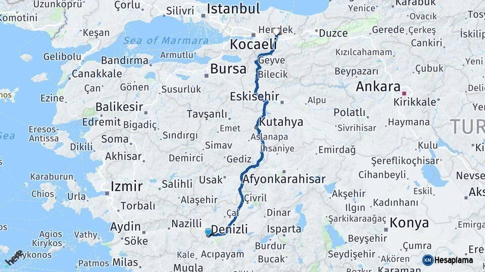 Denizli Sakarya Arası Kaç Km - Yol Haritası