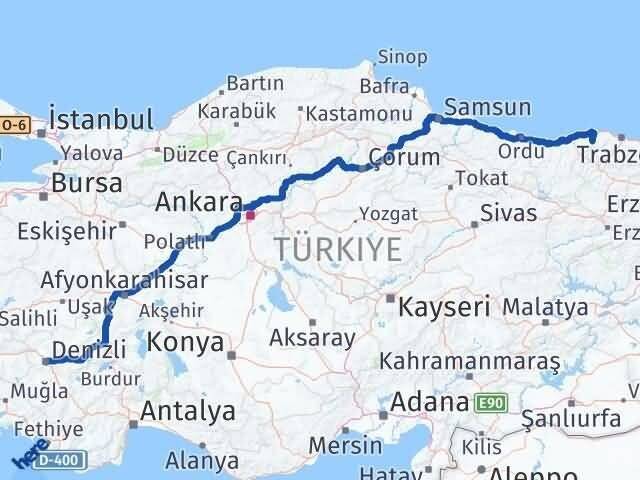 Denizli Şalpazarı Trabzon Arası Kaç Km - Yol Haritası