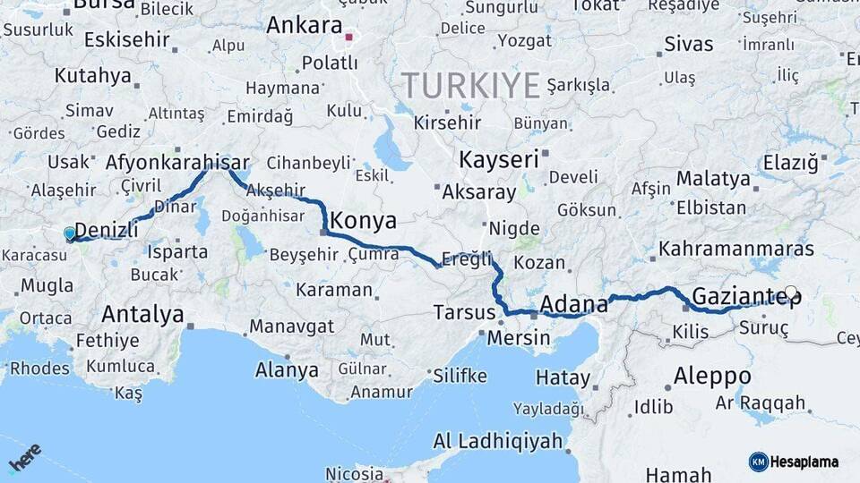 Denizli Şanlıurfa Arası Kaç Km - Yol Haritası