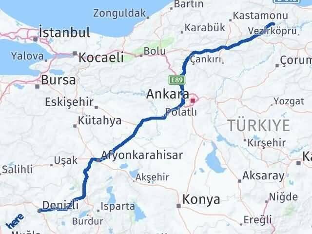 Denizli Saraydüzü Sinop Arası Kaç Km - Yol Haritası