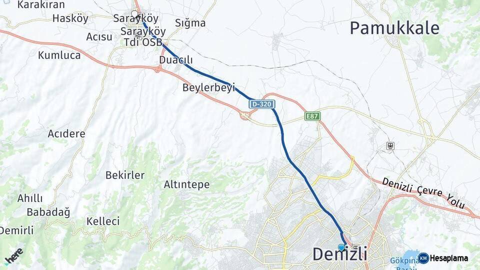 Denizli Sarayköy Arası Kaç Km - Yol Haritası