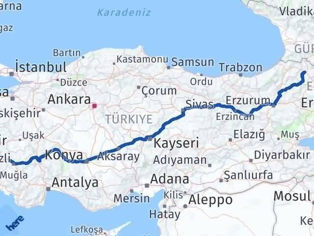 Denizli Sarayköy Ardahan Arası Kaç Km - Yol Haritası