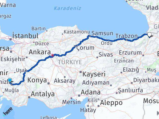 Denizli Sarayköy Artvin Arası Kaç Km - Yol Haritası