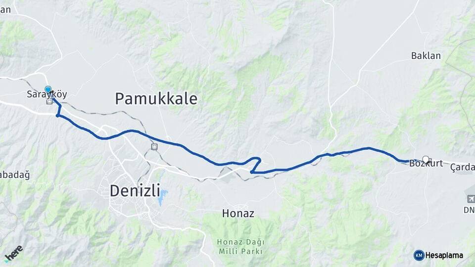 Denizli Sarayköy Bozkurt Arası Kaç Km - Yol Haritası