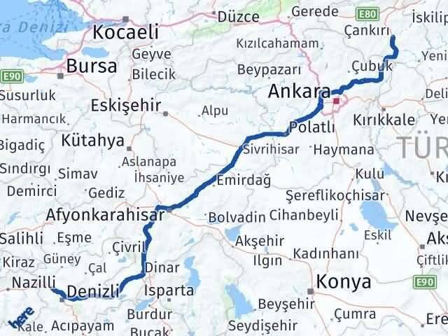 Denizli Sarayköy Çankırı Arası Kaç Km - Yol Haritası