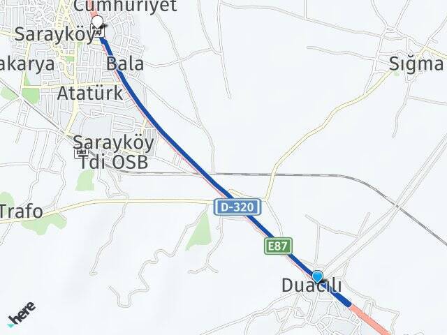 Duacılı Sarayköy Otogarı Arası Kaç Km - Yol Tarifi