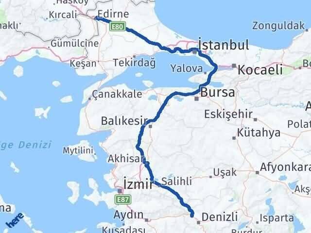 Denizli Sarayköy Edirne Arası Kaç Km - Yol Haritası