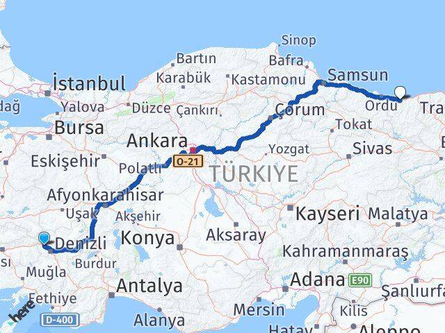 Denizli Sarayköy Giresun Arası Kaç Km - Yol Haritası