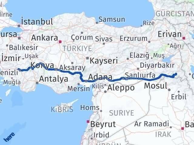Denizli Sarayköy Hakkari Arası Kaç Km - Yol Haritası