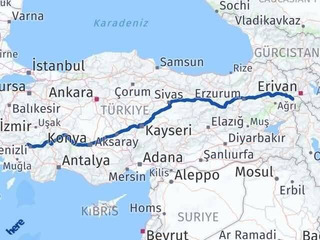 Denizli Sarayköy Iğdır Arası Kaç Km - Yol Haritası