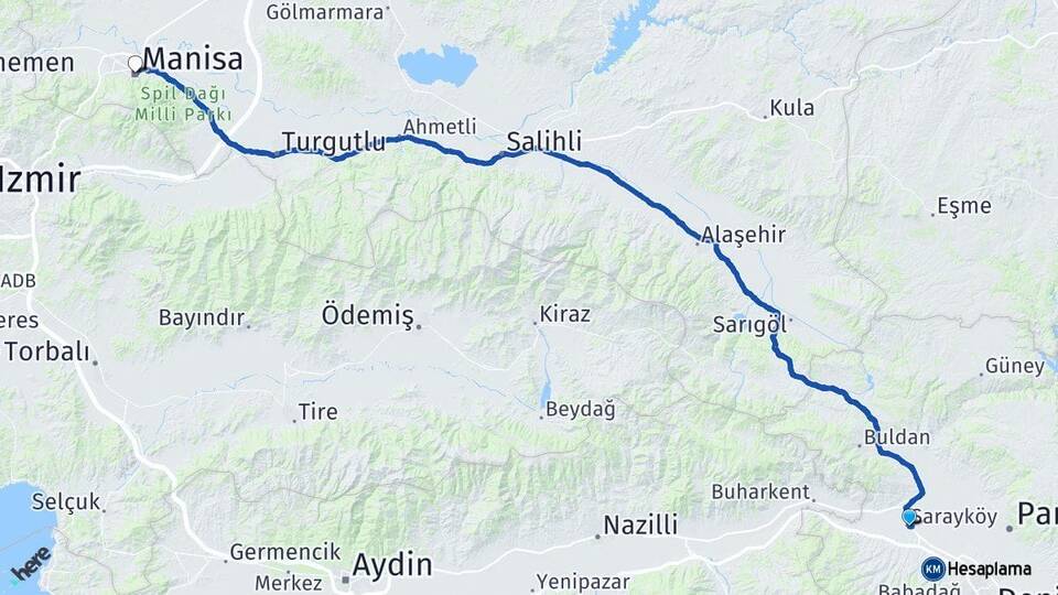 Denizli Sarayköy Manisa Arası Kaç Km - Yol Haritası