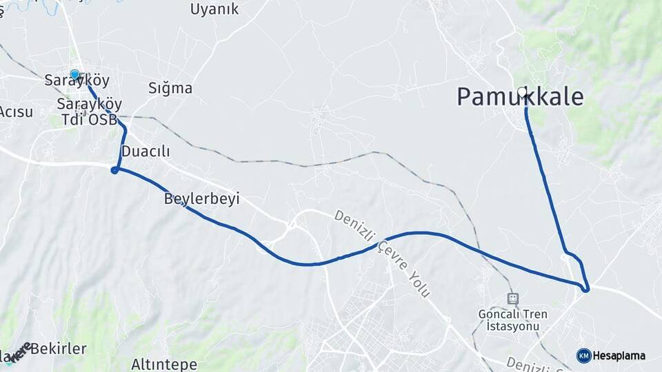 Denizli Sarayköy Pamukkale Arası Kaç Km - Yol Haritası