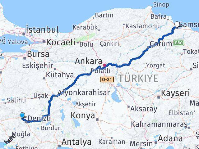Denizli Sarayköy Samsun Arası Kaç Km - Yol Haritası