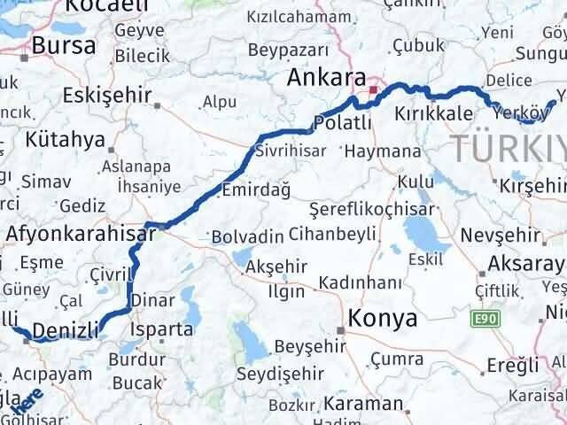 Denizli Sarayköy Yozgat Arası Kaç Km - Yol Haritası