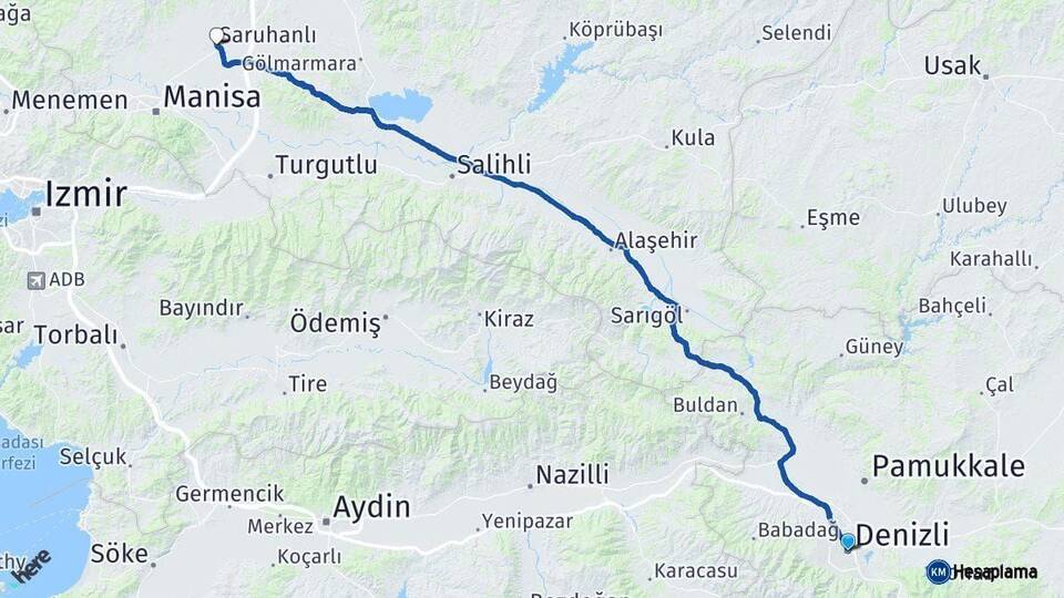 Denizli Saruhanlı Manisa Arası Kaç Km - Yol Haritası