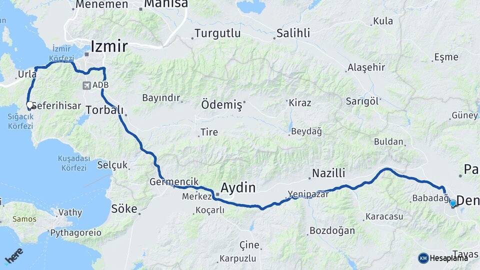 Denizli Seferihisar İzmir Arası Kaç Km - Yol Haritası