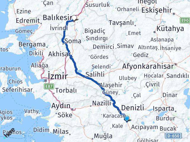 Denizli Serinhisar Balıkesir Arası Kaç Km - Yol Haritası