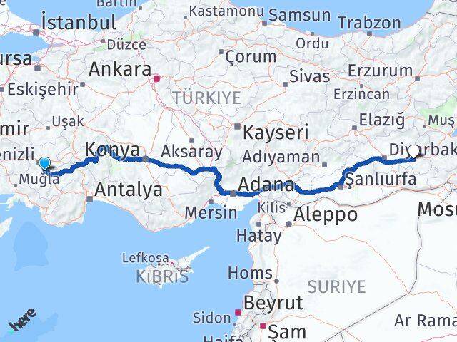 Denizli Serinhisar Batman Arası Kaç Km - Yol Haritası