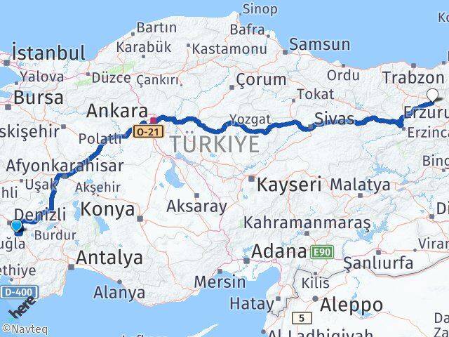 Denizli Serinhisar Bayburt Arası Kaç Km - Yol Haritası