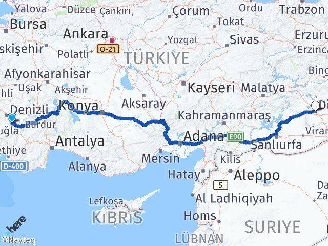 Denizli Serinhisar Diyarbakır Arası Kaç Km - Yol Haritası