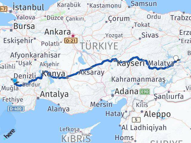 Denizli Serinhisar Elazığ Arası Kaç Km - Yol Haritası