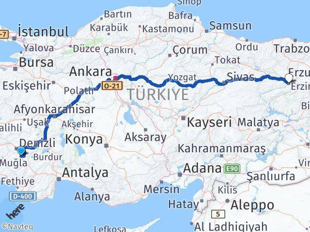 Denizli Serinhisar Erzincan Arası Kaç Km - Yol Haritası