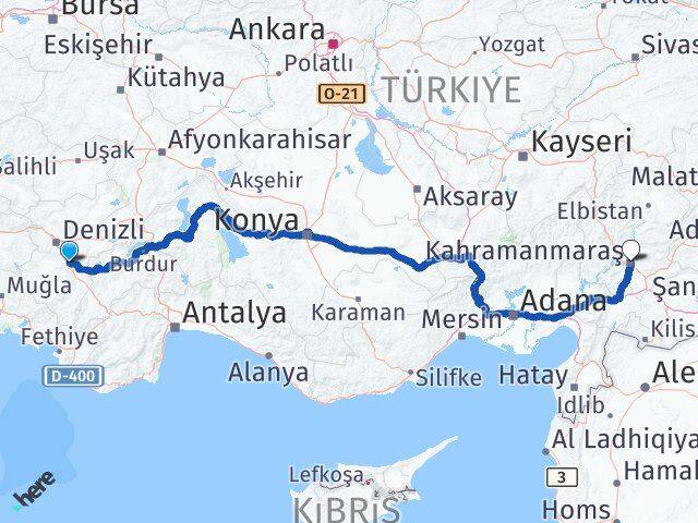 Denizli Serinhisar Kahramanmaraş Arası Kaç Km - Yol Haritası