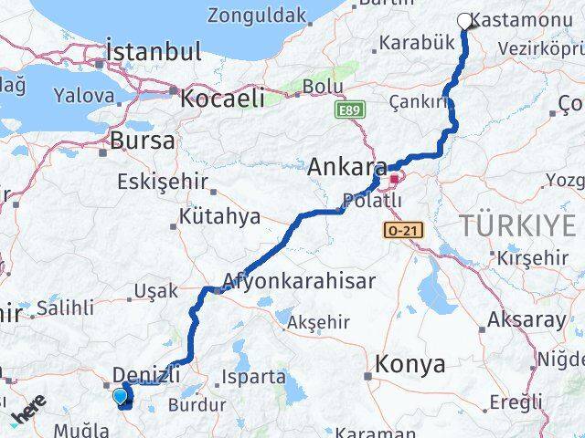 Denizli Serinhisar Kastamonu Arası Kaç Km - Yol Haritası