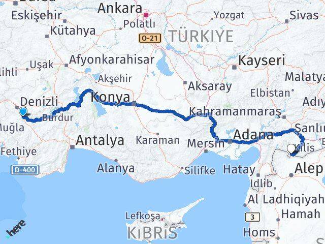 Denizli Serinhisar Kilis Arası Kaç Km - Yol Haritası