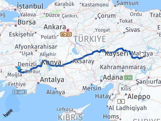 Denizli Serinhisar Malatya Arası Kaç Km - Yol Haritası