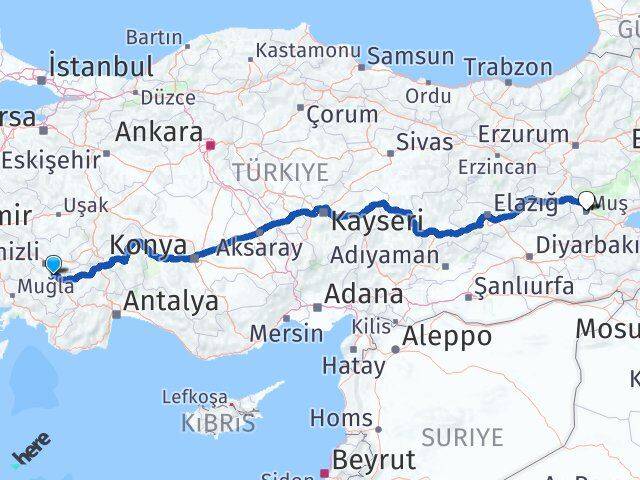 Denizli Serinhisar Muş Arası Kaç Km - Yol Haritası